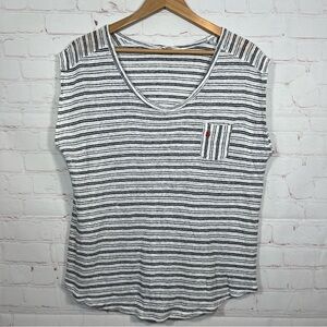 LOFT Cap Sleeve Linen T Shirt Womens Size 1 Striped White Scoop Neck